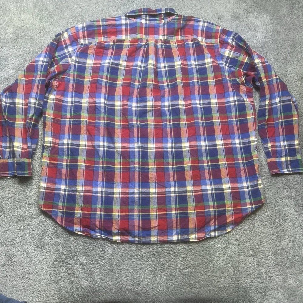 Ralph Lauren Oxford Shirt Men 3XB Madras Plaid Long Sleeve‎ Flesh Pony Button Up